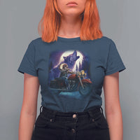 Native American Rider T Shirt For Women Vintage Indian American Motorcycle Wolf - Wonder Print Shop