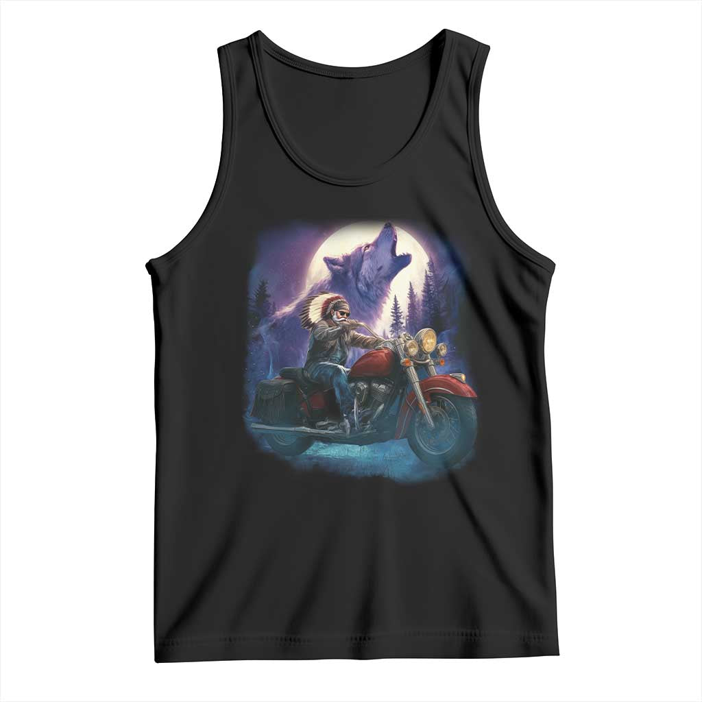 Native American Rider Tank Top Vintage Indian American Motorcycle Wolf - Wonder Print Shop