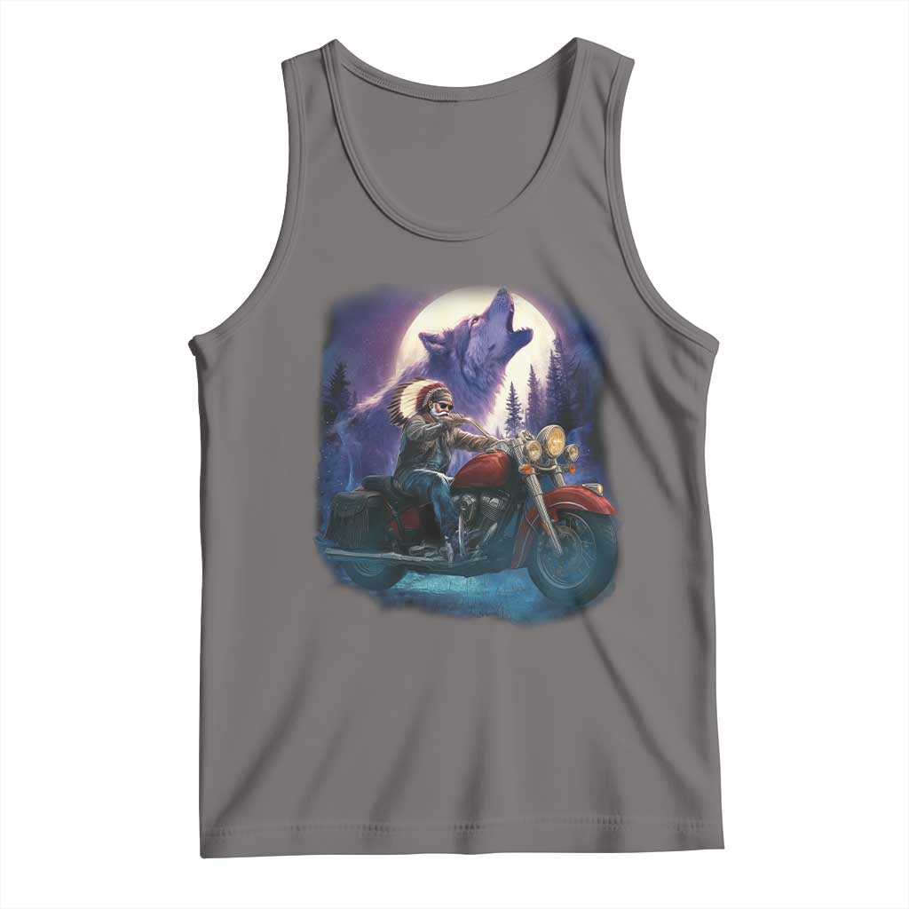 Native American Rider Tank Top Vintage Indian American Motorcycle Wolf - Wonder Print Shop