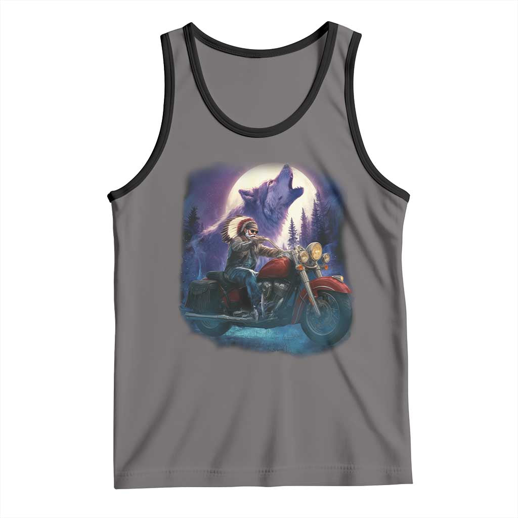 Native American Rider Tank Top Vintage Indian American Motorcycle Wolf - Wonder Print Shop