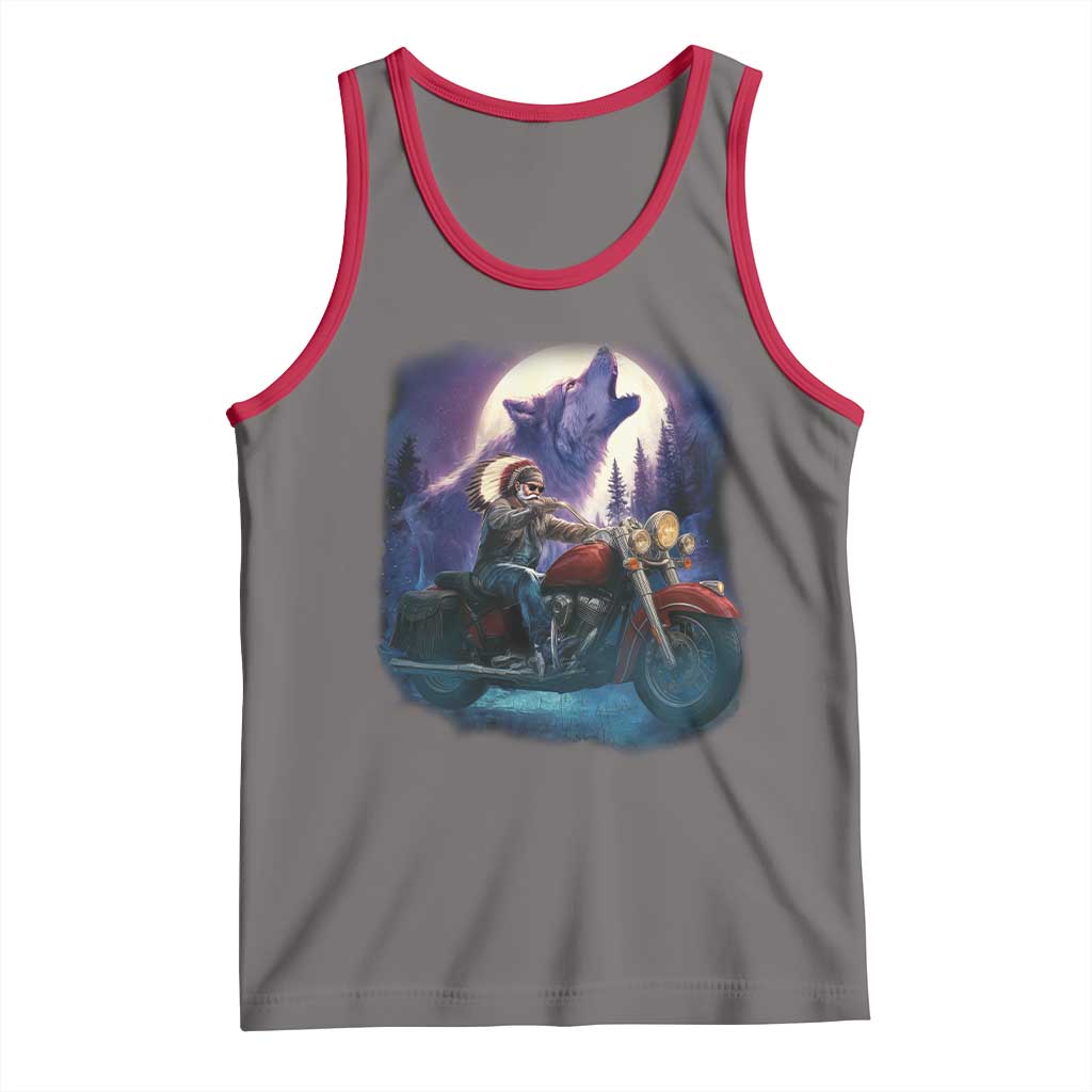 Native American Rider Tank Top Vintage Indian American Motorcycle Wolf - Wonder Print Shop