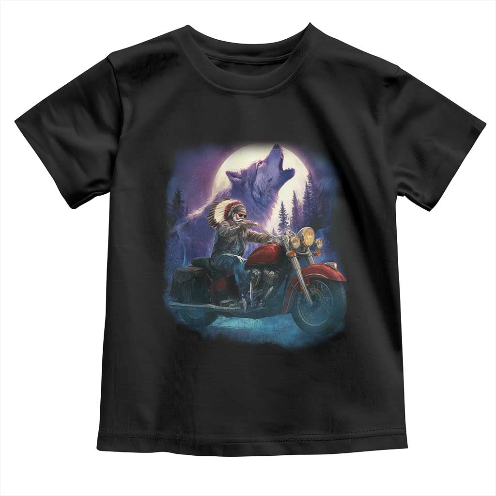 Native American Rider Toddler T Shirt Vintage Indian American Motorcycle Wolf - Wonder Print Shop