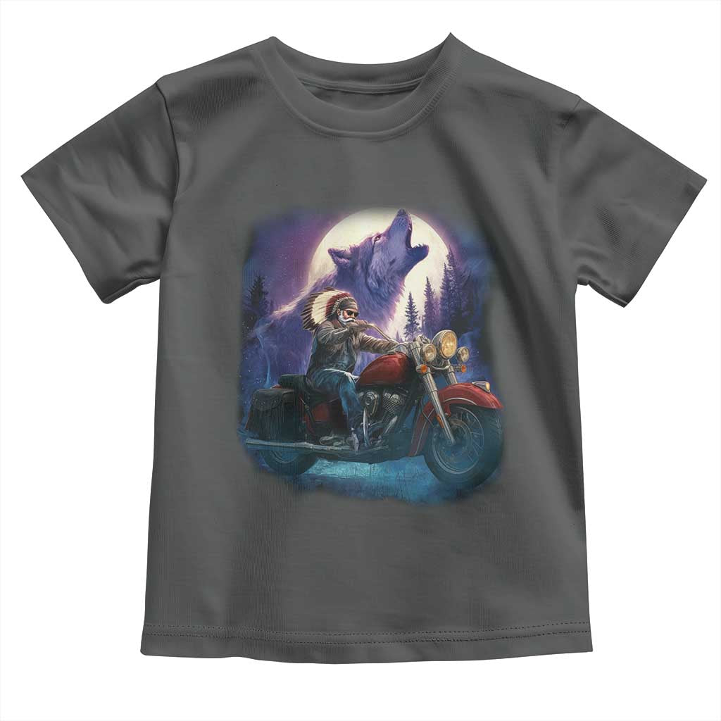 Native American Rider Toddler T Shirt Vintage Indian American Motorcycle Wolf - Wonder Print Shop