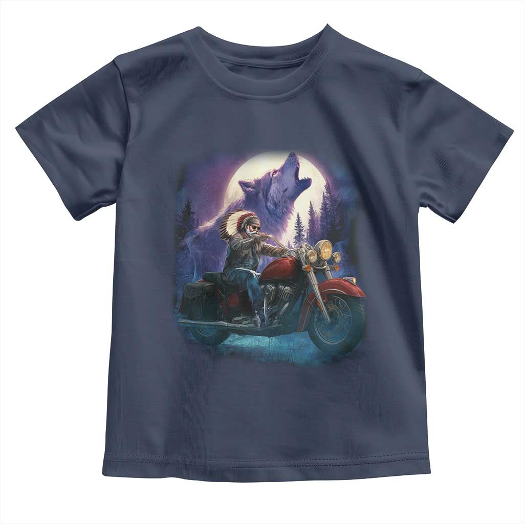 Native American Rider Toddler T Shirt Vintage Indian American Motorcycle Wolf - Wonder Print Shop