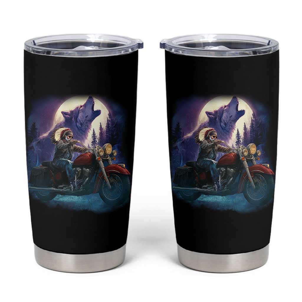 Native American Rider Tumbler Cup Vintage Indian American Motorcycle Wolf - Wonder Print Shop