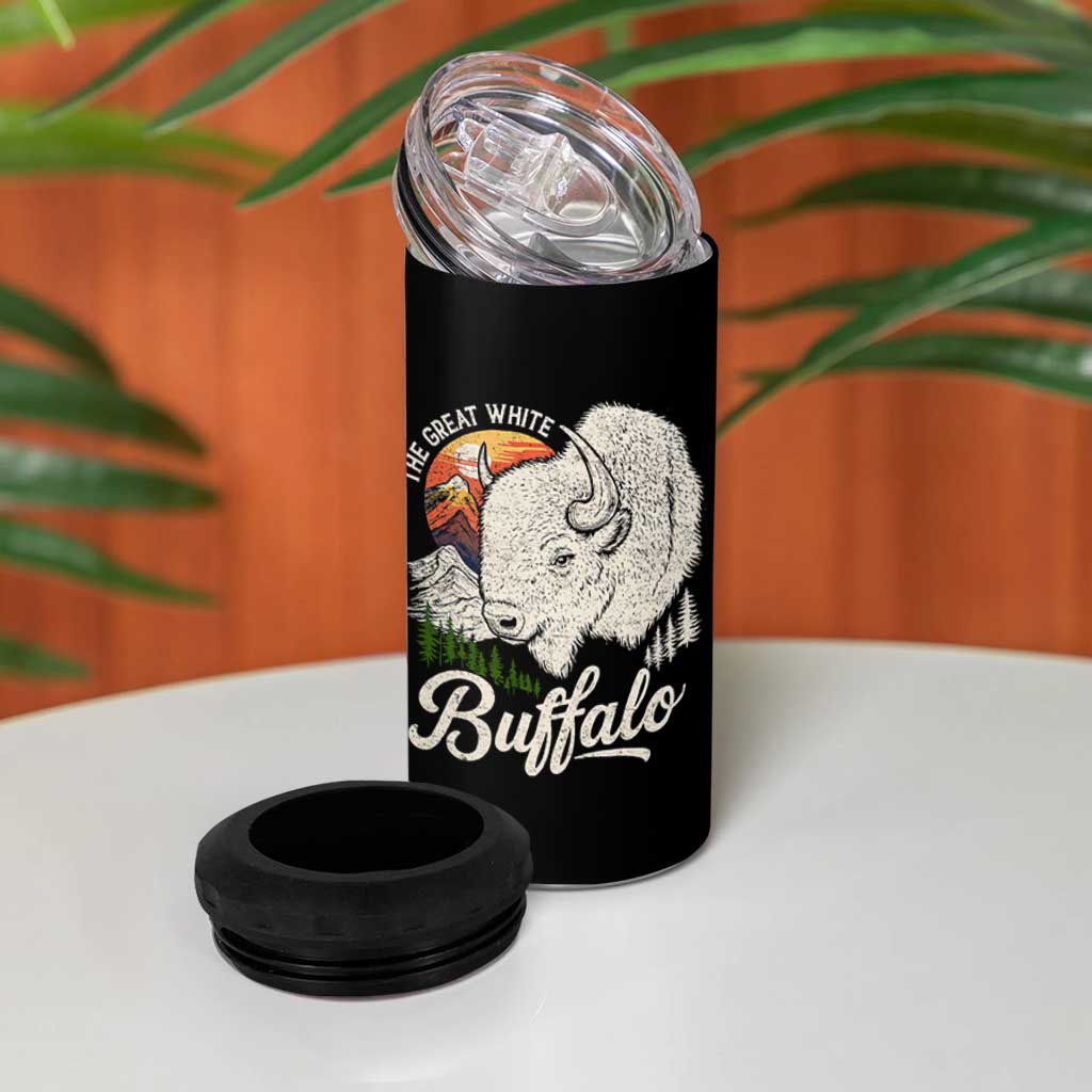 The Great White Buffalo 4 in 1 Can Cooler Tumbler Native American Sacred Spirit Animal - Wonder Print Shop