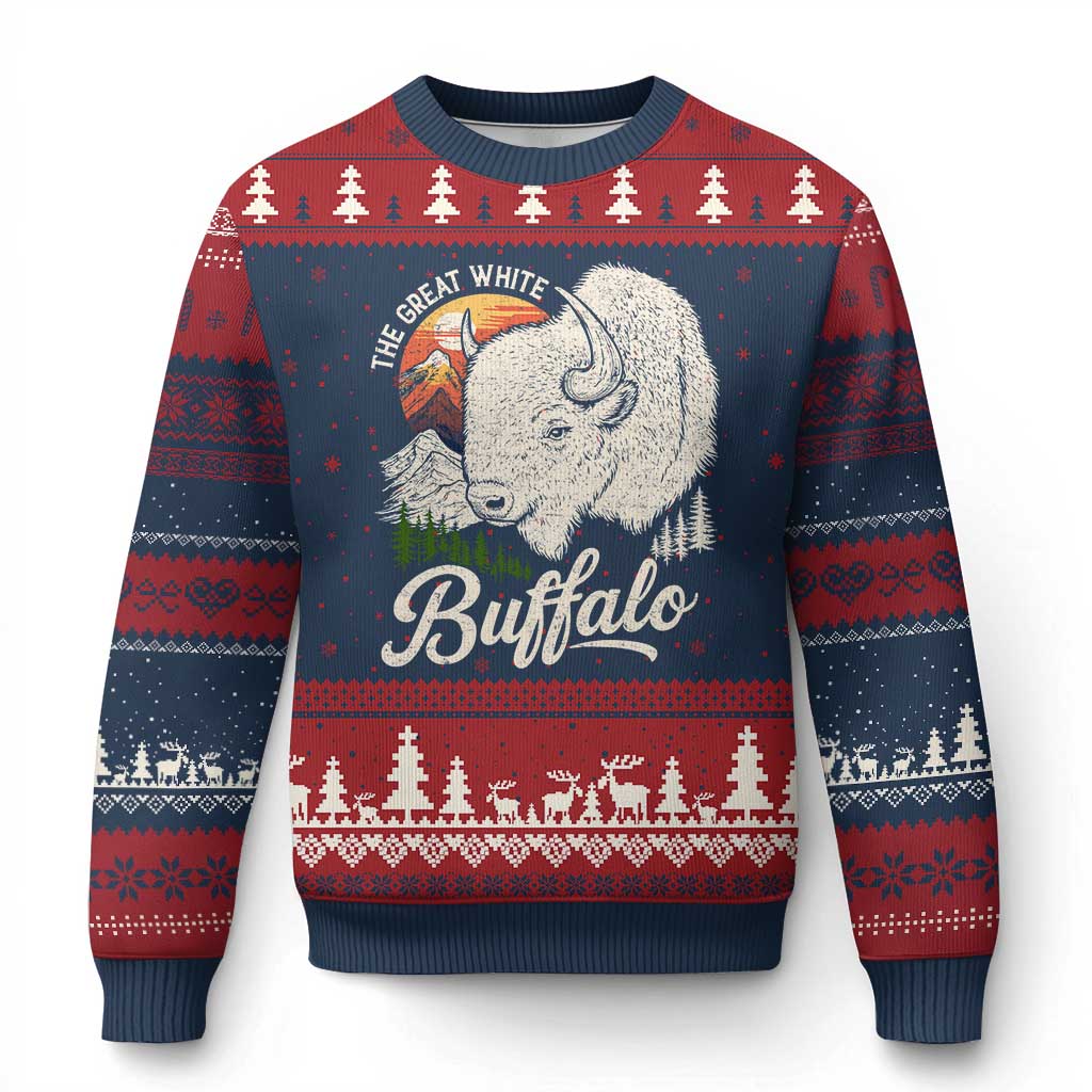 The Great White Buffalo Ugly Christmas Sweater Native American Sacred Spirit Animal - Wonder Print Shop