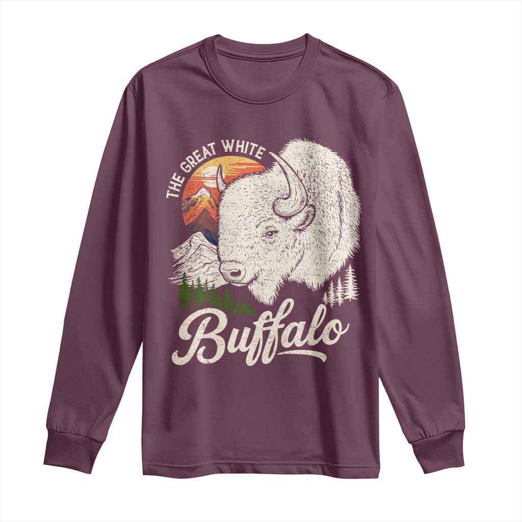 The Great White Buffalo Long Sleeve Shirt Native American Sacred Spirit Animal - Wonder Print Shop