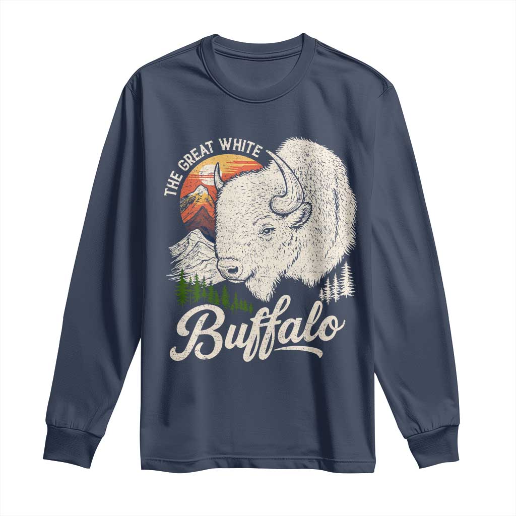The Great White Buffalo Long Sleeve Shirt Native American Sacred Spirit Animal - Wonder Print Shop