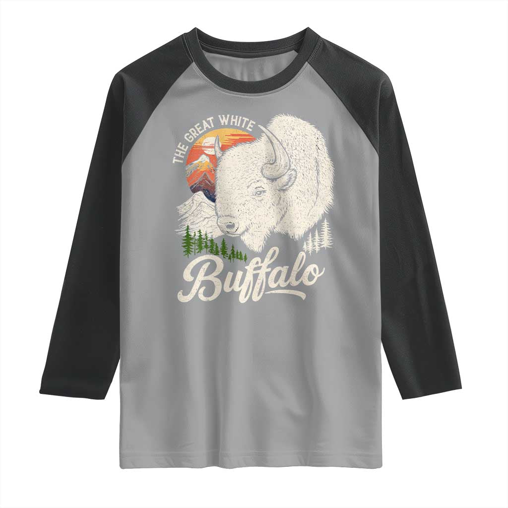 The Great White Buffalo Raglan Shirt Native American Sacred Spirit Animal - Wonder Print Shop