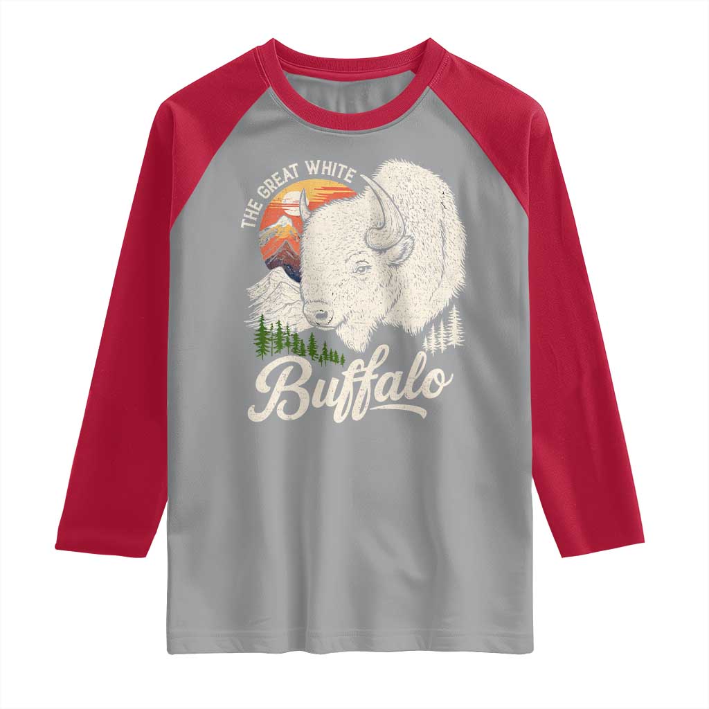 The Great White Buffalo Raglan Shirt Native American Sacred Spirit Animal - Wonder Print Shop