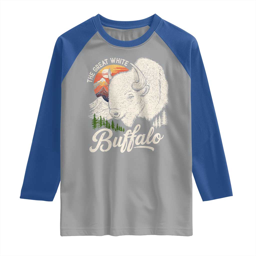 The Great White Buffalo Raglan Shirt Native American Sacred Spirit Animal - Wonder Print Shop