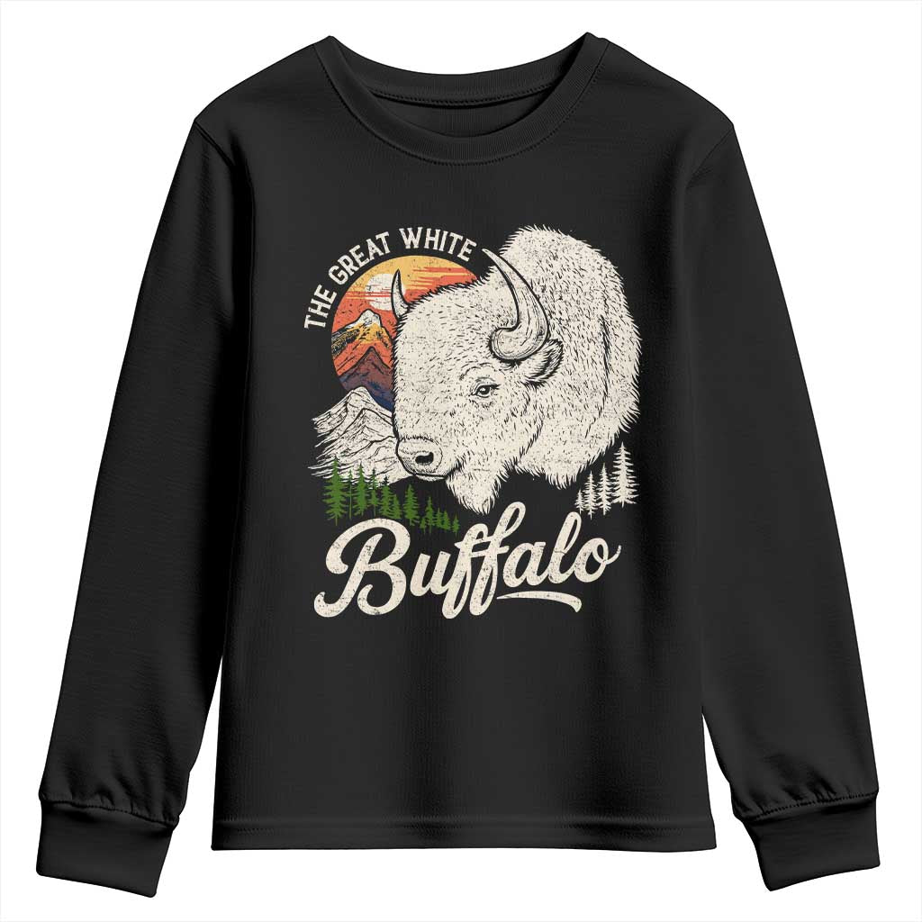 The Great White Buffalo Youth Sweatshirt Native American Sacred Spirit Animal - Wonder Print Shop
