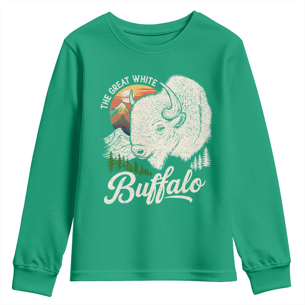 The Great White Buffalo Youth Sweatshirt Native American Sacred Spirit Animal - Wonder Print Shop