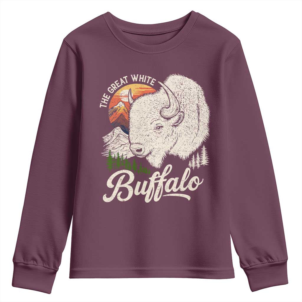 The Great White Buffalo Youth Sweatshirt Native American Sacred Spirit Animal - Wonder Print Shop