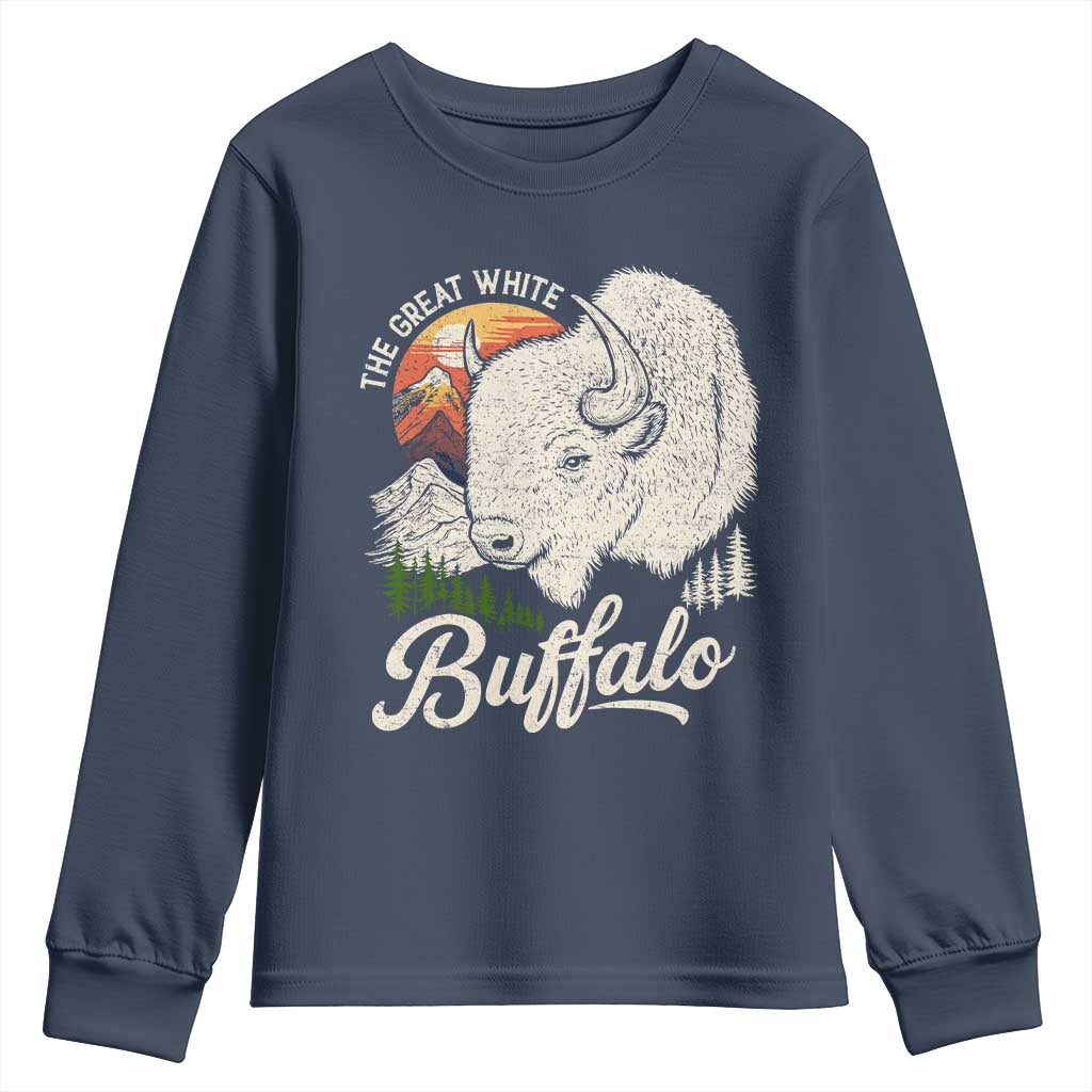 The Great White Buffalo Youth Sweatshirt Native American Sacred Spirit Animal - Wonder Print Shop