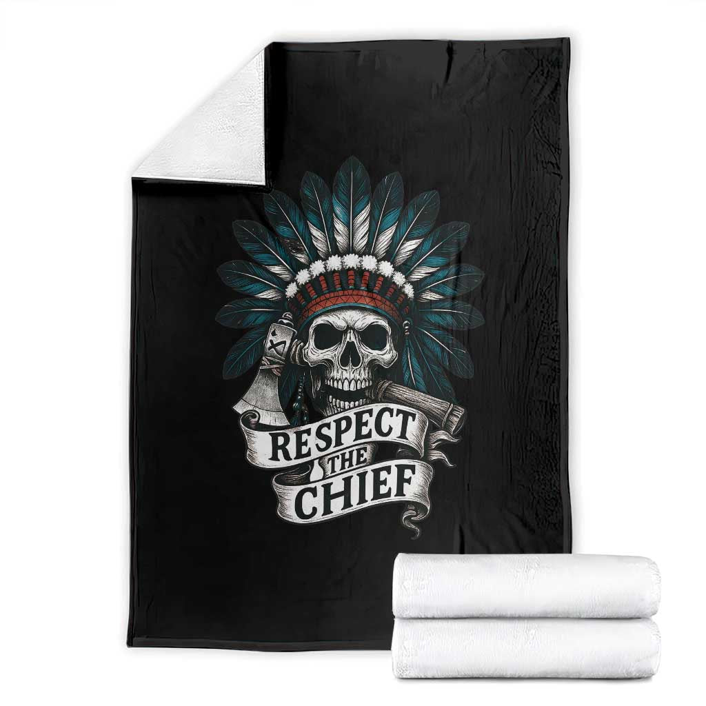 Native American Respect The Chief Throw Blanket Indian Tribal Skull Headdress - Wonder Print Shop