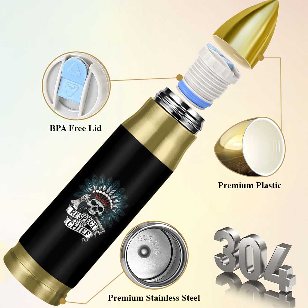 Native American Respect The Chief Bullet Tumbler Indian Tribal Skull Headdress - Wonder Print Shop