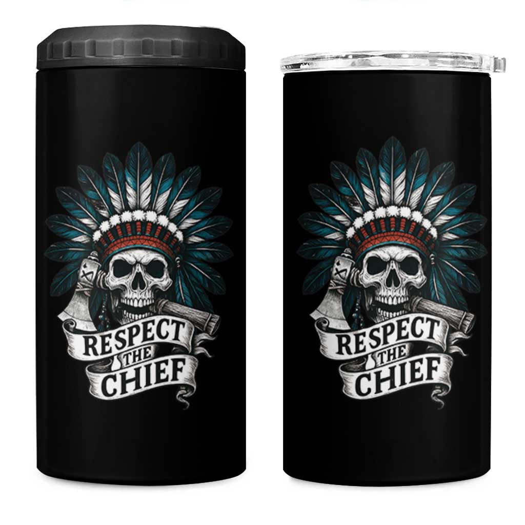 Native American Respect The Chief 4 in 1 Can Cooler Tumbler Indian Tribal Skull Headdress - Wonder Print Shop