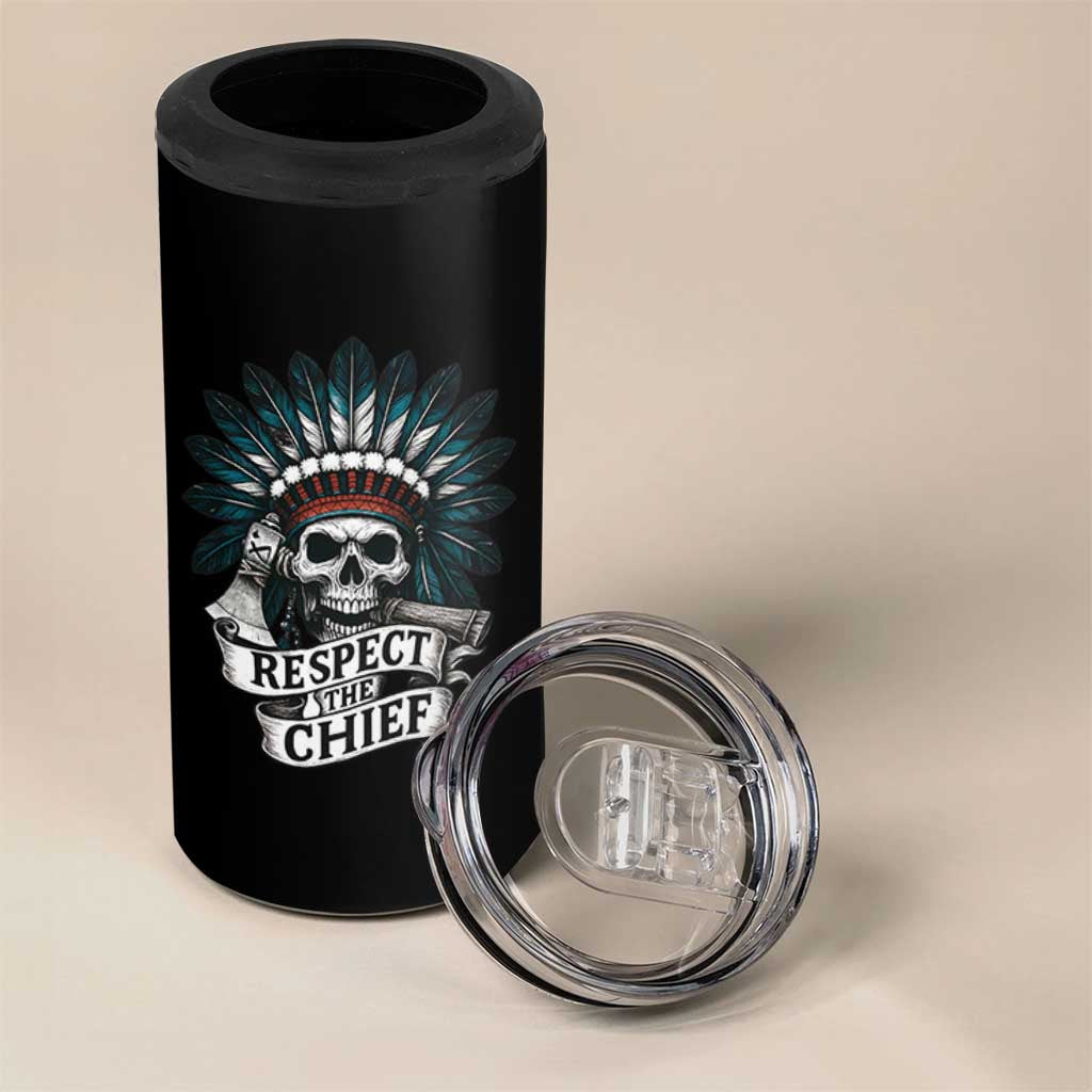 Native American Respect The Chief 4 in 1 Can Cooler Tumbler Indian Tribal Skull Headdress - Wonder Print Shop