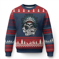 Native American Respect The Chief Ugly Christmas Sweater Indian Tribal Skull Headdress - Wonder Print Shop