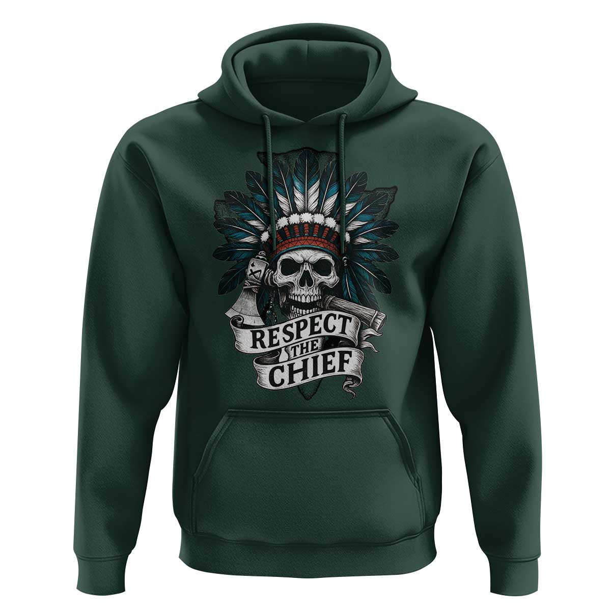 Native American Respect The Chief Hoodie Indian Tribal Skull Headdress - Wonder Print Shop