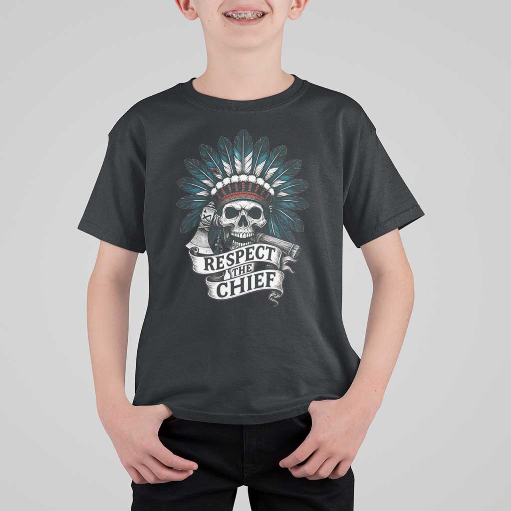 Native American Respect The Chief T Shirt For Kid Indian Tribal Skull Headdress - Wonder Print Shop