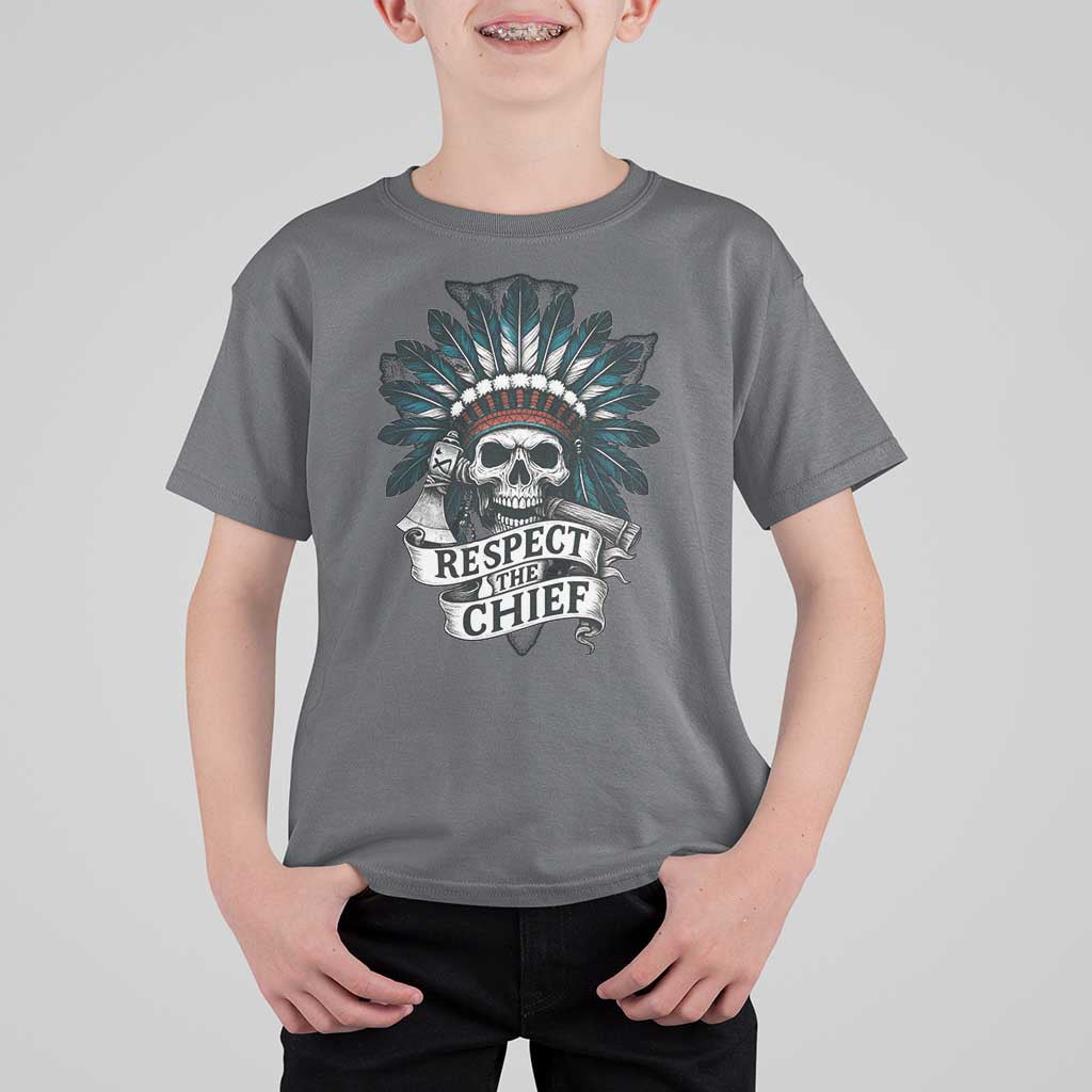 Native American Respect The Chief T Shirt For Kid Indian Tribal Skull Headdress - Wonder Print Shop