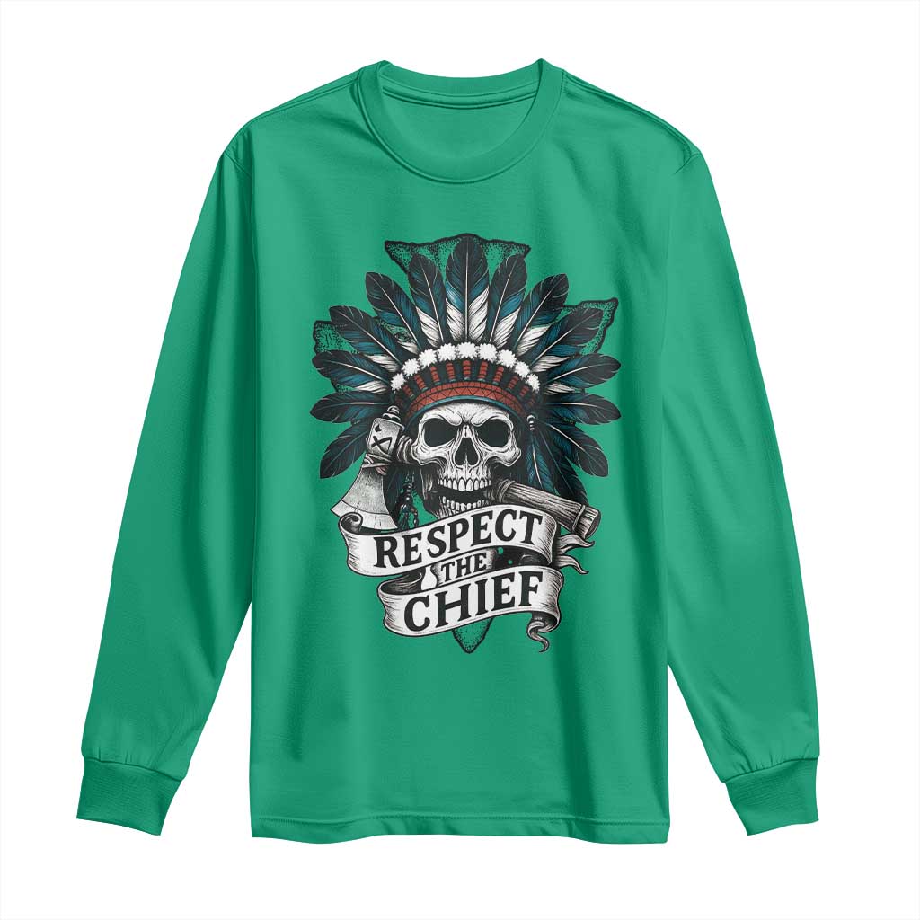 Native American Respect The Chief Long Sleeve Shirt Indian Tribal Skull Headdress - Wonder Print Shop