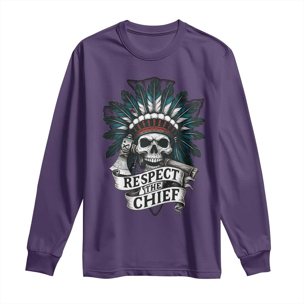 Native American Respect The Chief Long Sleeve Shirt Indian Tribal Skull Headdress - Wonder Print Shop