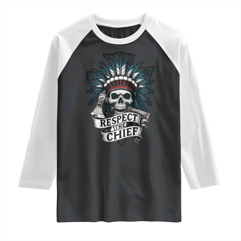 Native American Respect The Chief Raglan Shirt Indian Tribal Skull Headdress - Wonder Print Shop