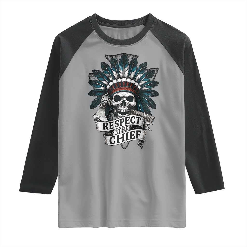 Native American Respect The Chief Raglan Shirt Indian Tribal Skull Headdress - Wonder Print Shop