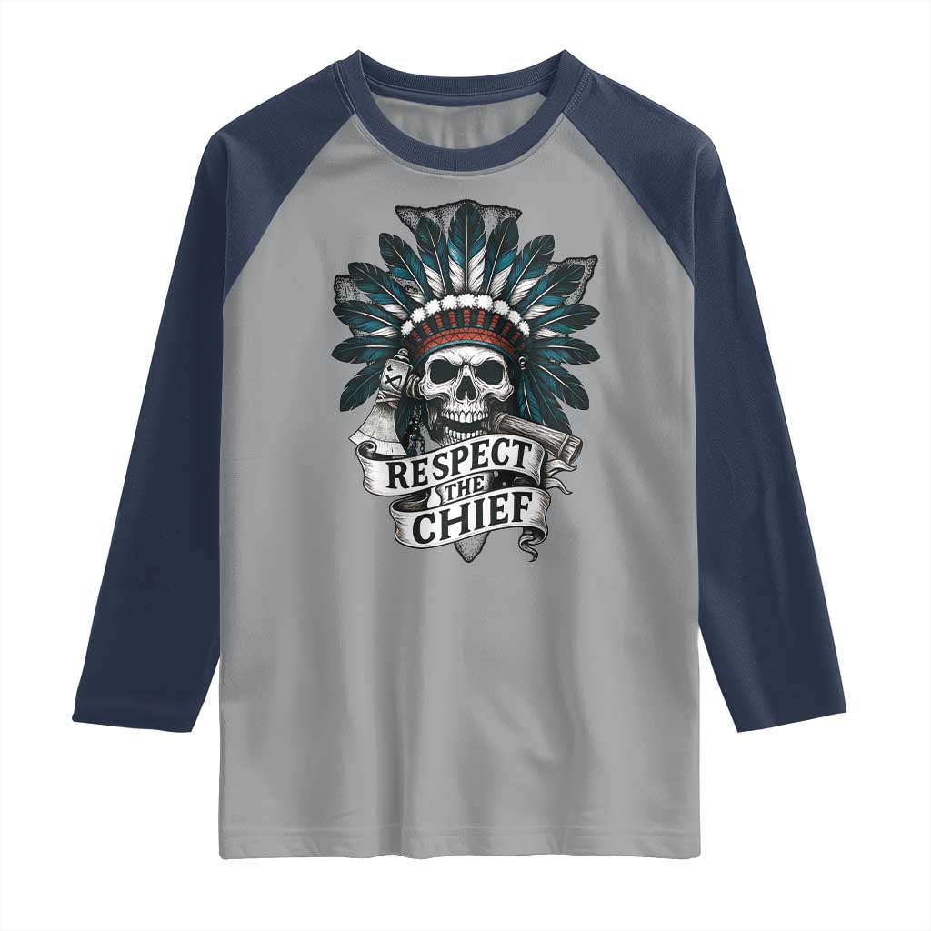 Native American Respect The Chief Raglan Shirt Indian Tribal Skull Headdress - Wonder Print Shop