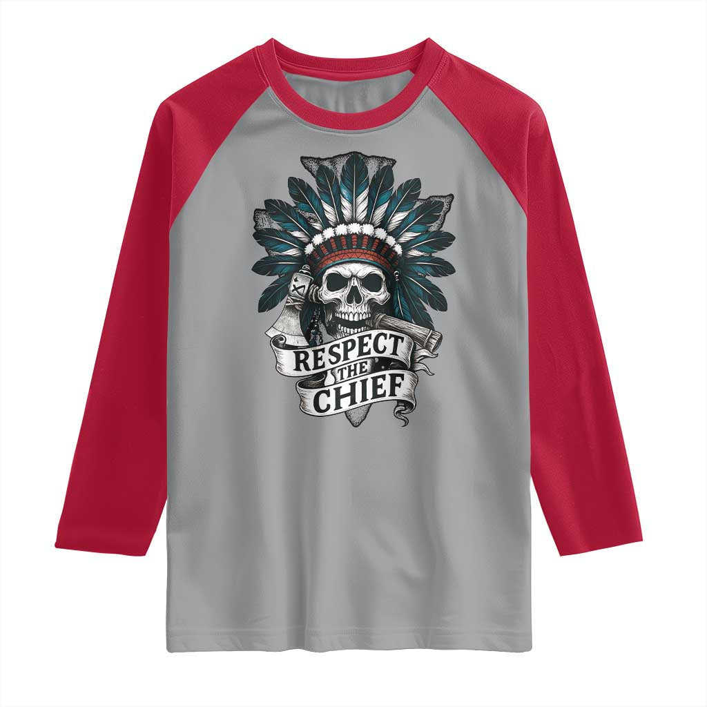Native American Respect The Chief Raglan Shirt Indian Tribal Skull Headdress - Wonder Print Shop