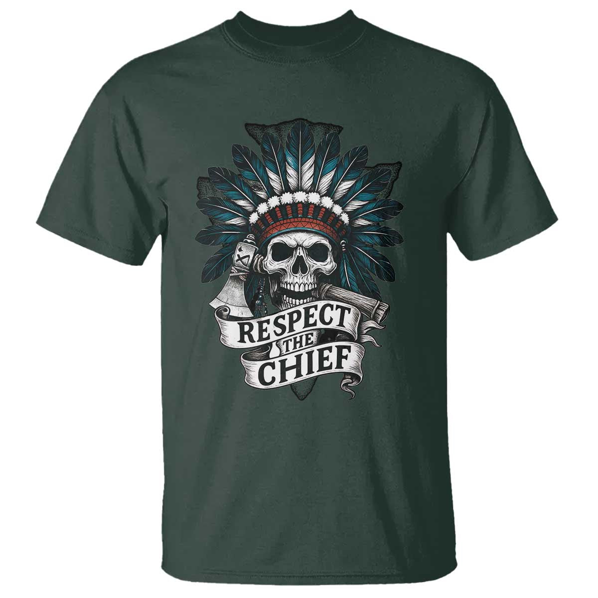 Native American Respect The Chief T Shirt Indian Tribal Skull Headdress - Wonder Print Shop
