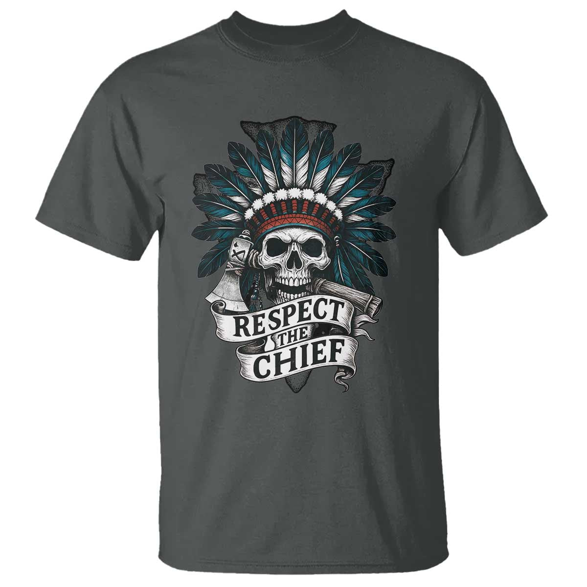 Native American Respect The Chief T Shirt Indian Tribal Skull Headdress - Wonder Print Shop