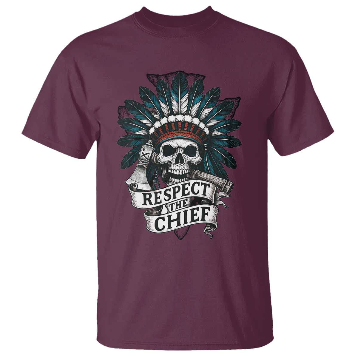 Native American Respect The Chief T Shirt Indian Tribal Skull Headdress - Wonder Print Shop
