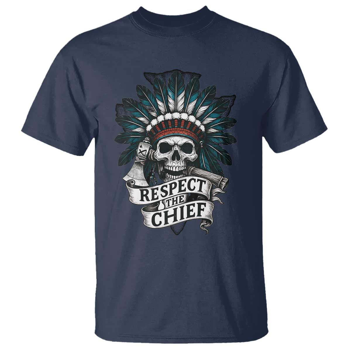 Native American Respect The Chief T Shirt Indian Tribal Skull Headdress - Wonder Print Shop