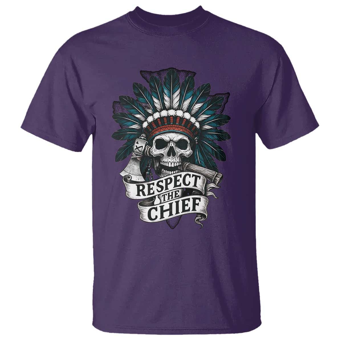Native American Respect The Chief T Shirt Indian Tribal Skull Headdress - Wonder Print Shop