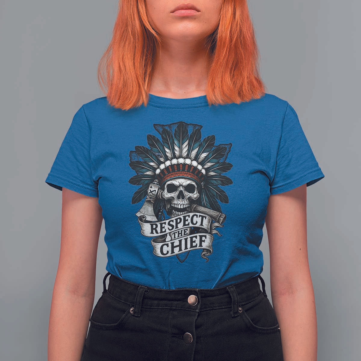 Native American Respect The Chief T Shirt For Women Indian Tribal Skull Headdress - Wonder Print Shop