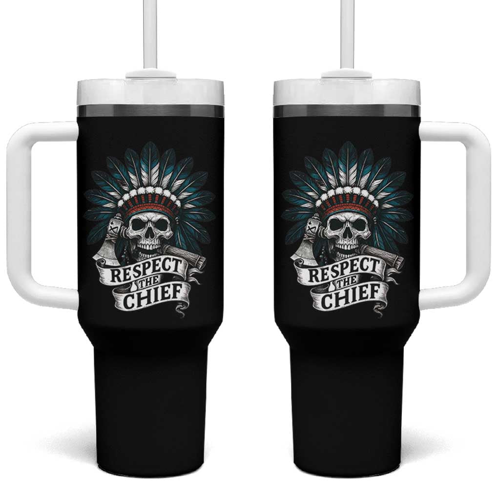 Native American Respect The Chief Tumbler With Handle Indian Tribal Skull Headdress - Wonder Print Shop