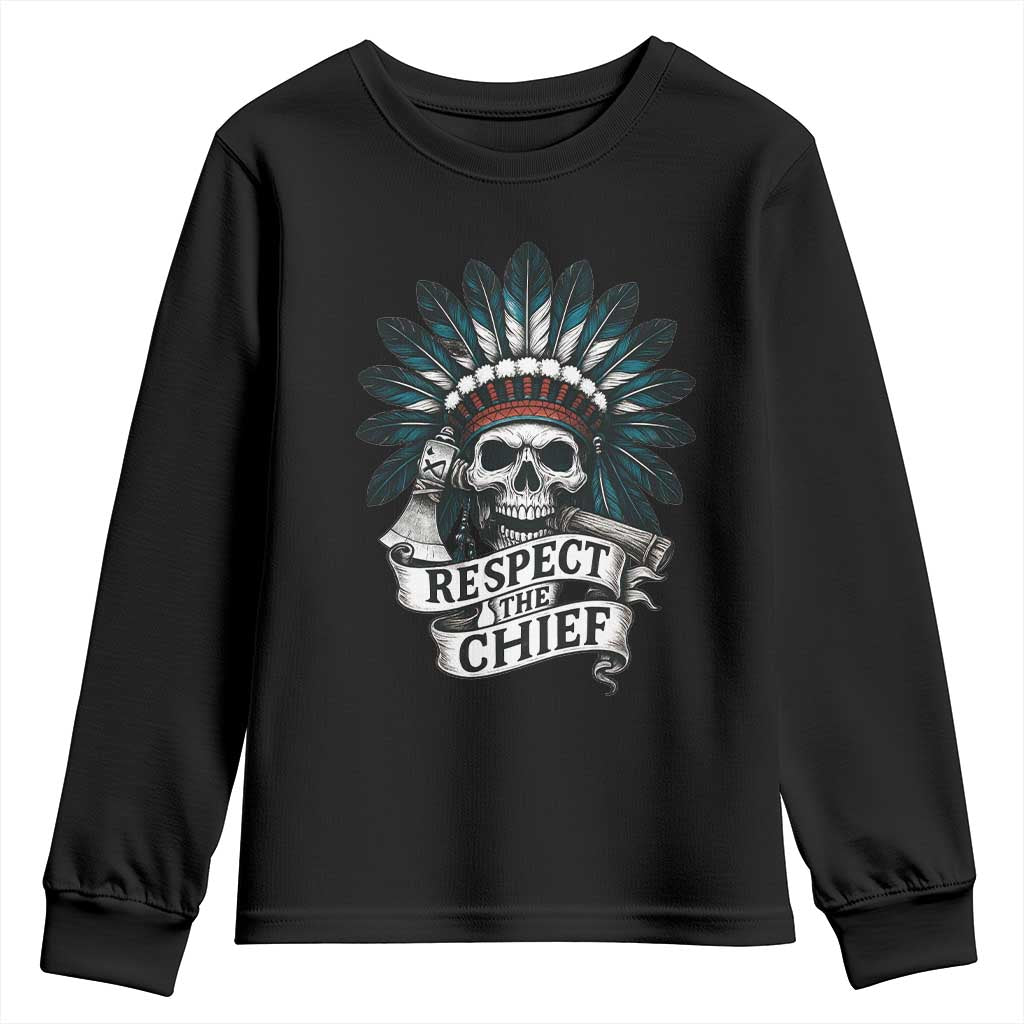 Native American Respect The Chief Youth Sweatshirt Indian Tribal Skull Headdress - Wonder Print Shop