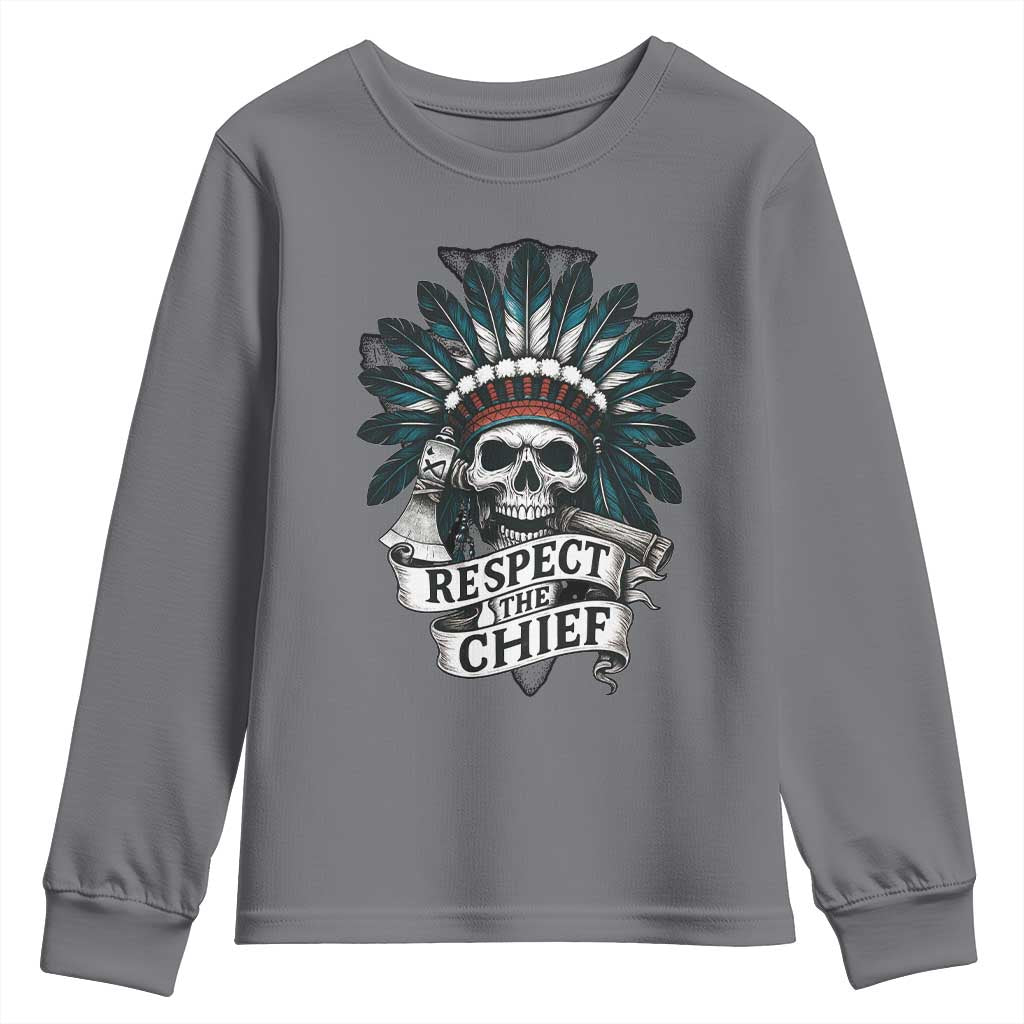 Native American Respect The Chief Youth Sweatshirt Indian Tribal Skull Headdress - Wonder Print Shop