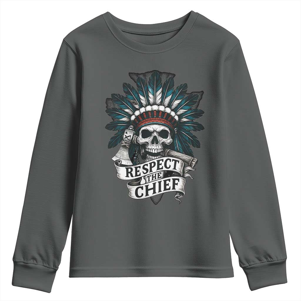Native American Respect The Chief Youth Sweatshirt Indian Tribal Skull Headdress - Wonder Print Shop