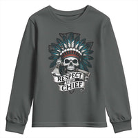 Native American Respect The Chief Youth Sweatshirt Indian Tribal Skull Headdress - Wonder Print Shop
