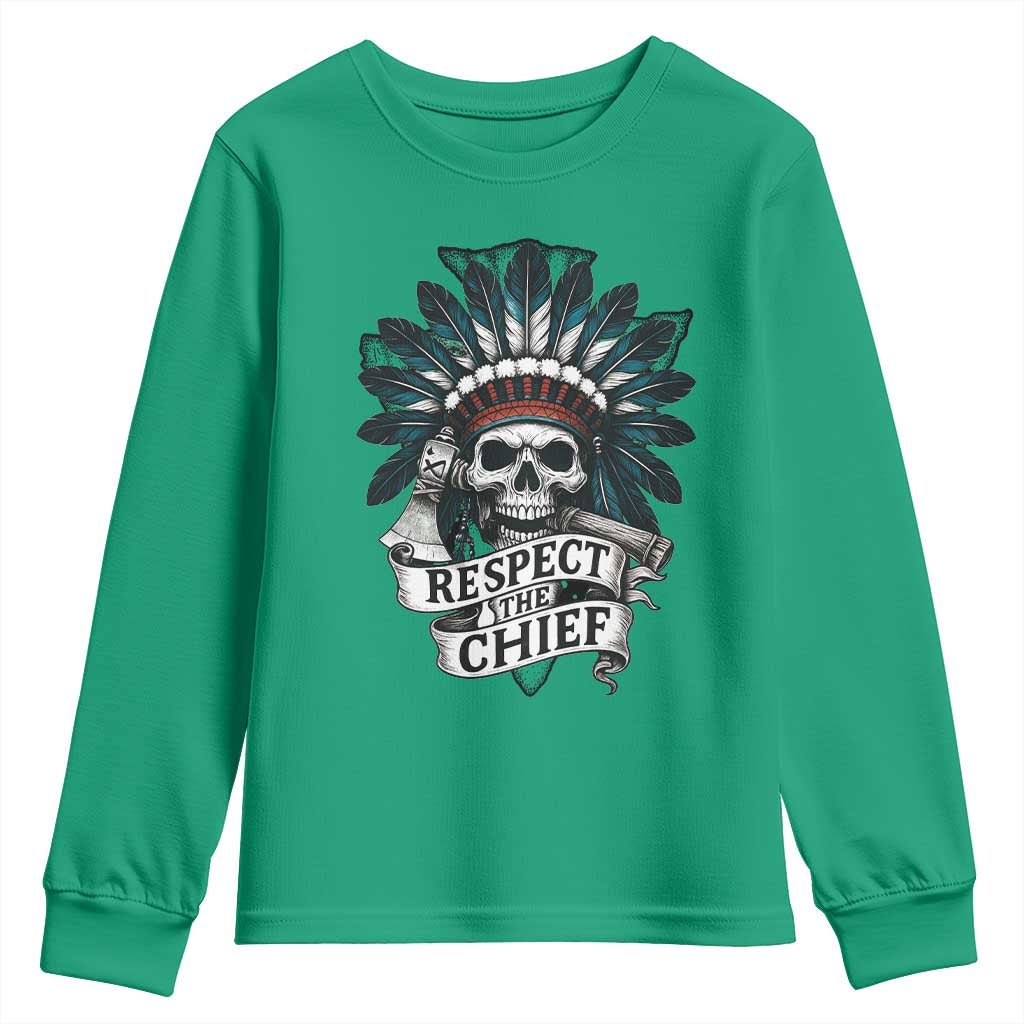 Native American Respect The Chief Youth Sweatshirt Indian Tribal Skull Headdress - Wonder Print Shop