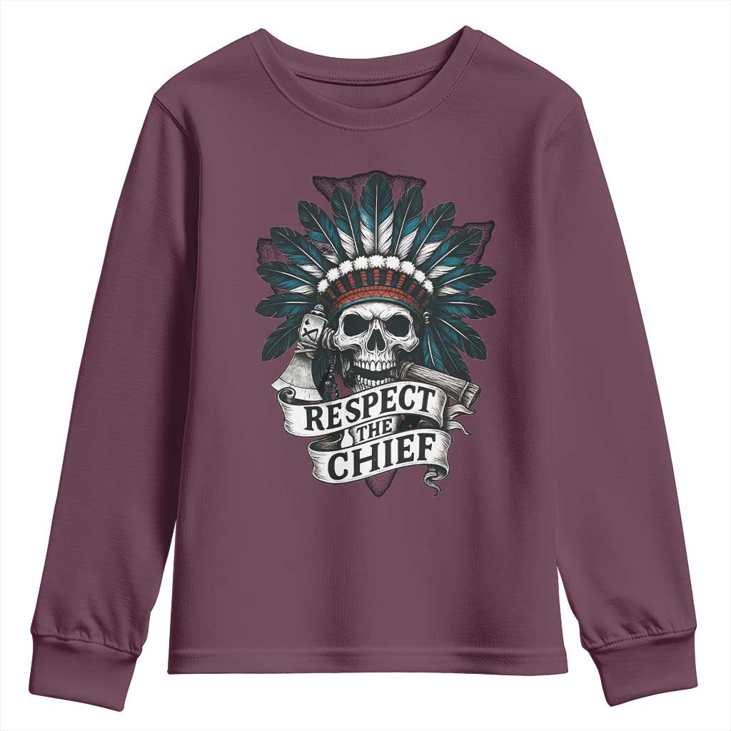 Native American Respect The Chief Youth Sweatshirt Indian Tribal Skull Headdress - Wonder Print Shop