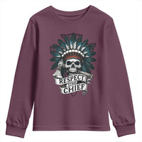 Native American Respect The Chief Youth Sweatshirt Indian Tribal Skull Headdress - Wonder Print Shop