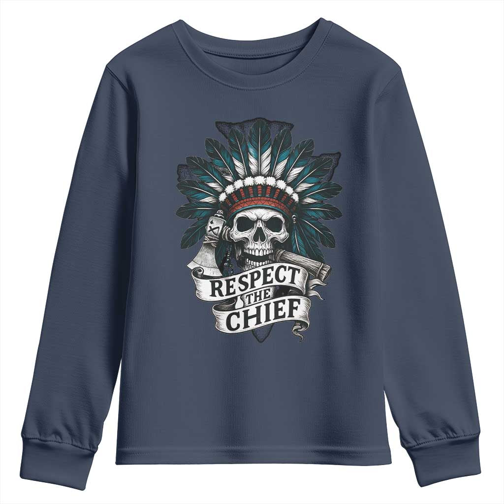 Native American Respect The Chief Youth Sweatshirt Indian Tribal Skull Headdress - Wonder Print Shop