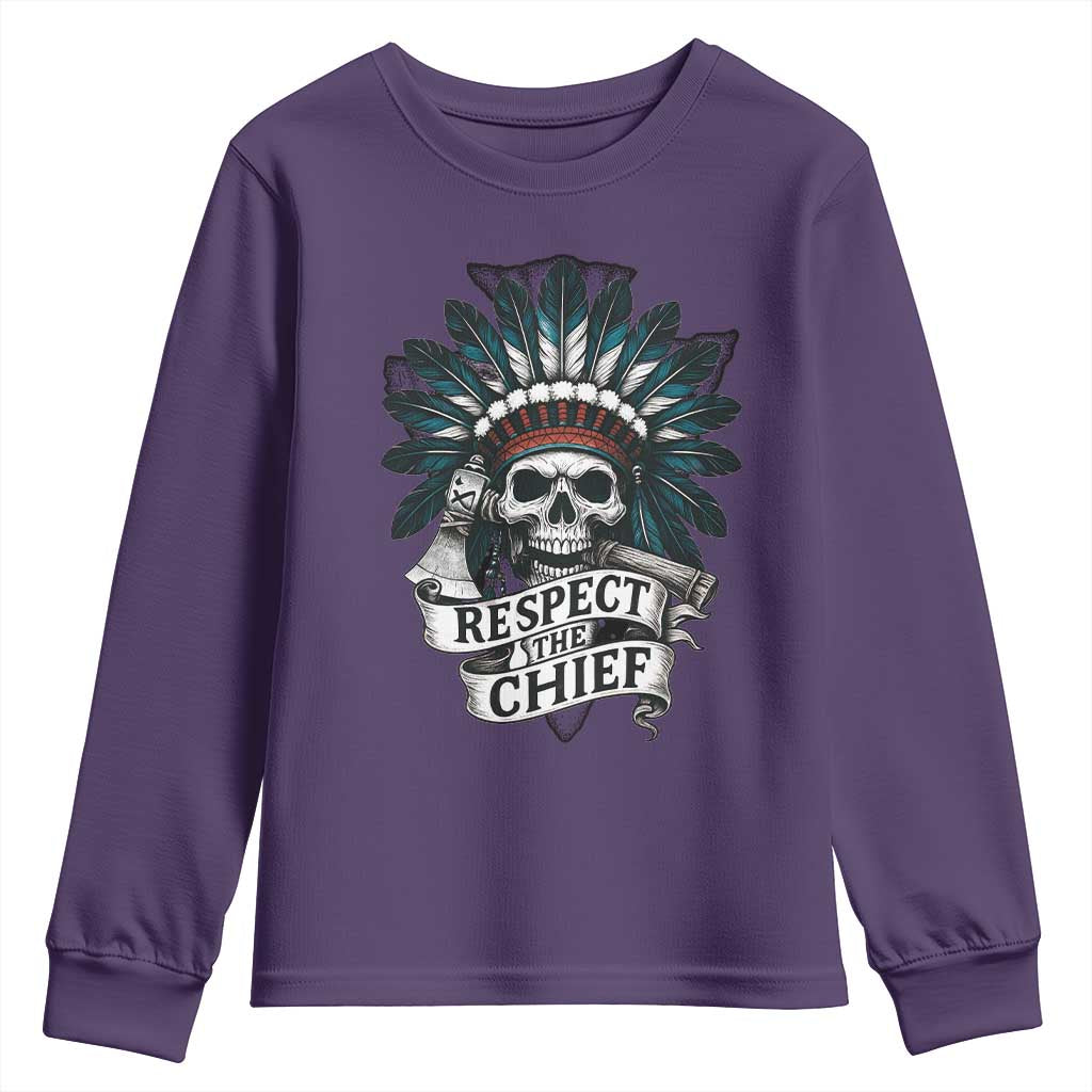 Native American Respect The Chief Youth Sweatshirt Indian Tribal Skull Headdress - Wonder Print Shop